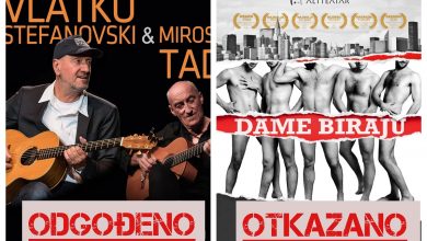Koncert "Vlatko Stefanovski & Miroslav Tadić" odgođen, predstava "Dame biraju" otkazana