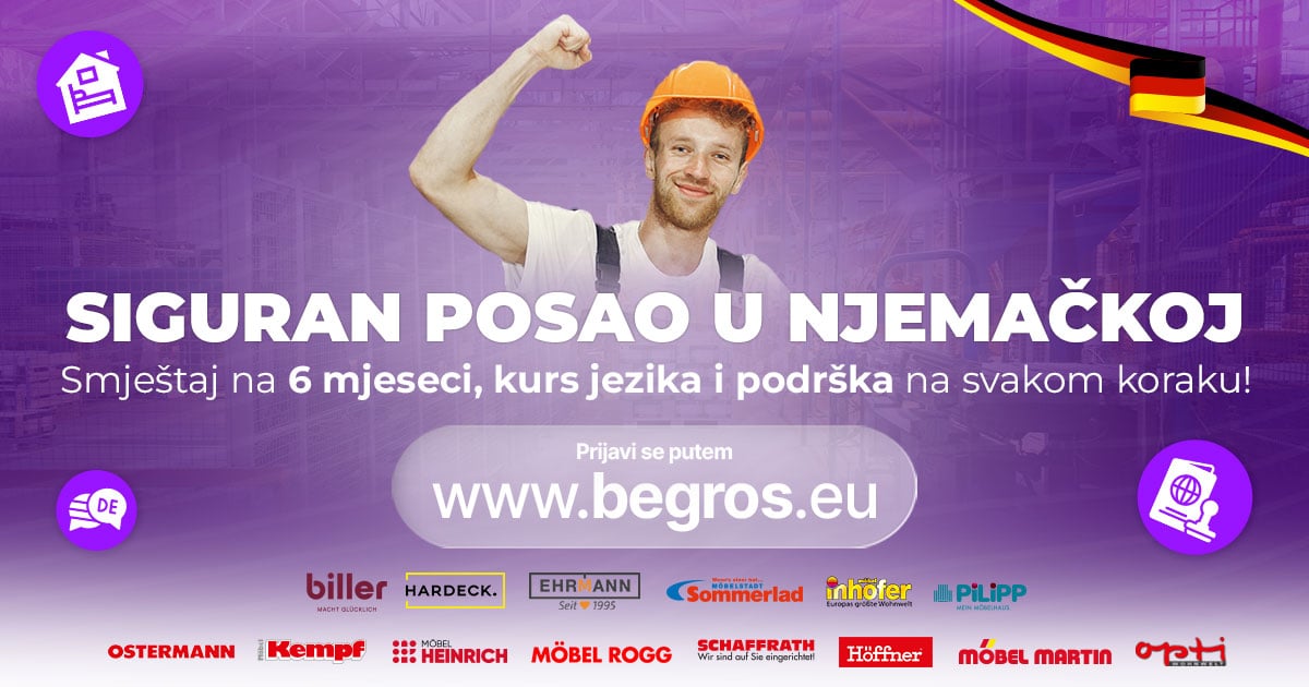 Prilika za posao u Njemačkoj kod provjerenih poslodavaca uz jasne uslove, smještaj na startu i podršku kroz prijavu. Prijava: begros.eu